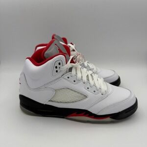 Air Jordan 5 Retro (GS) True White / Fire Red Black Youth Sneakers‎